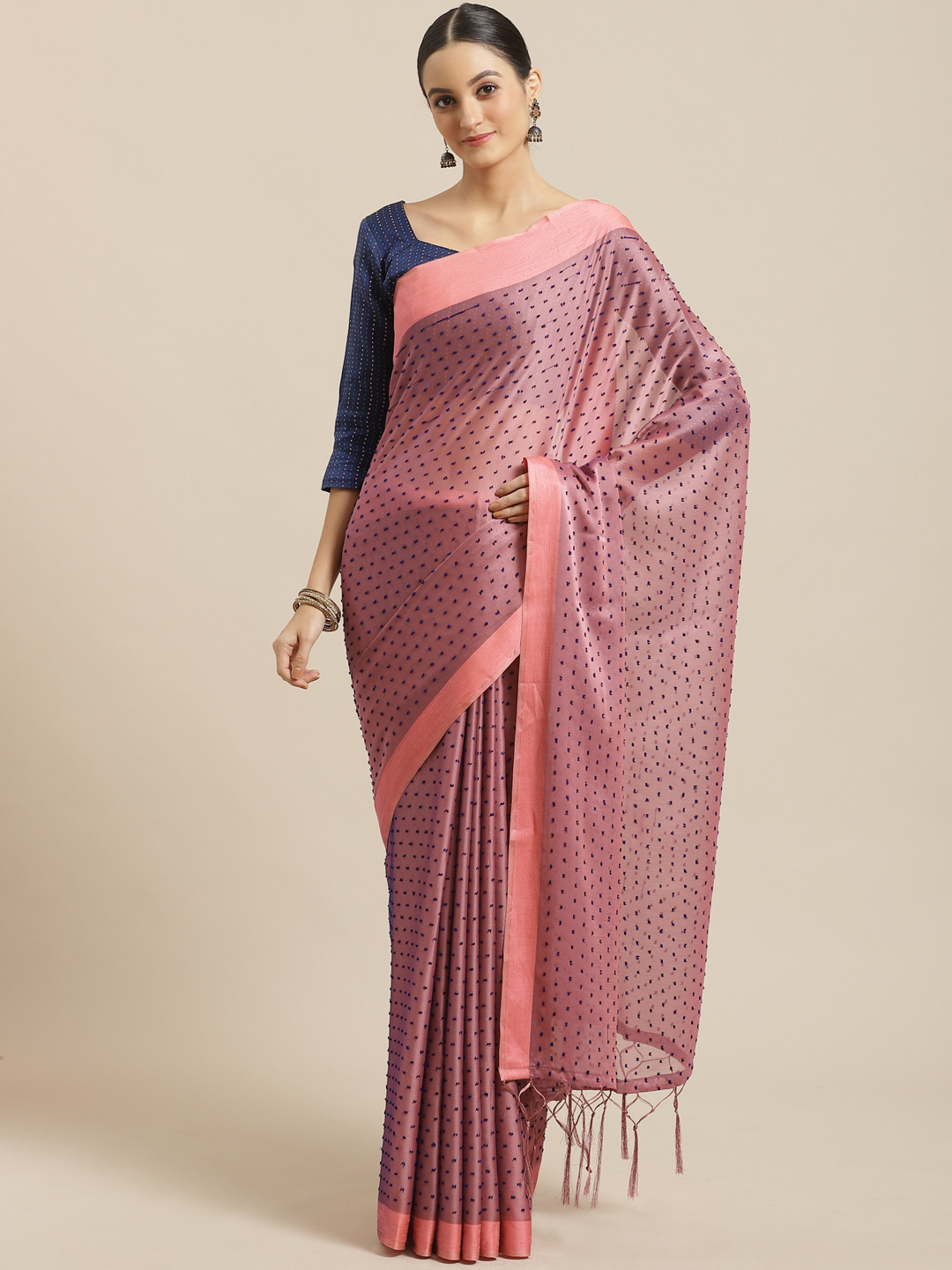 Saree mall Pink & Blue Dobby Weave Saree
