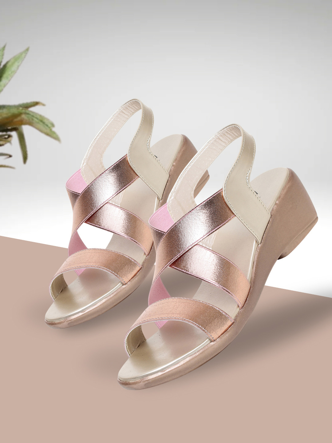 TRASE Women Champagne-Toned Solid Wedges