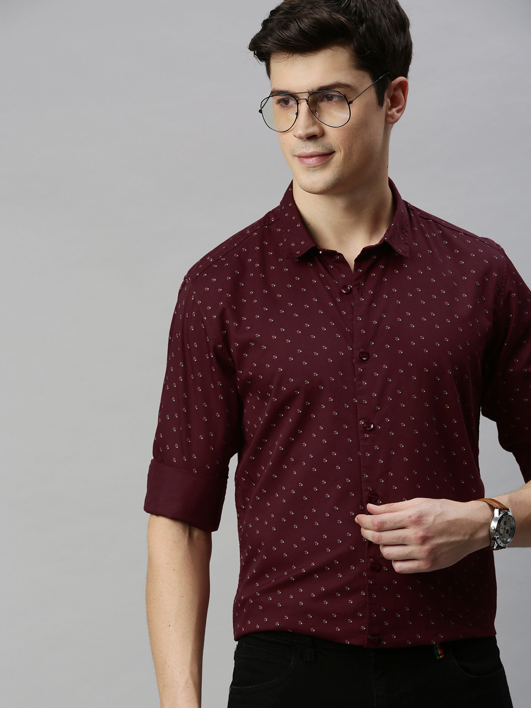 Mast & Harbour Men Burgundy Micro Printed Casual Shirt