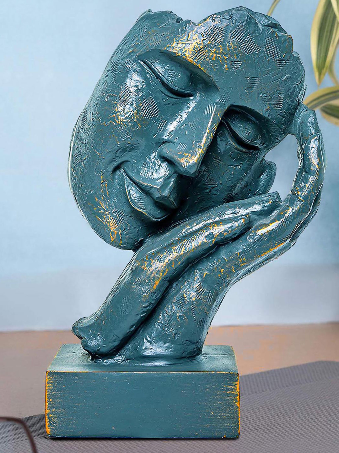 TIED RIBBONS Face Bronze Resin Natural Living Room Small Showpiece - 8.3 Inches