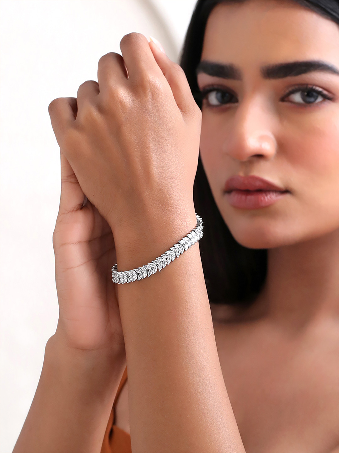 Yellow Chimes Silver-Toned Cubic Zircon Designer Rhodium-Plated Bracelet