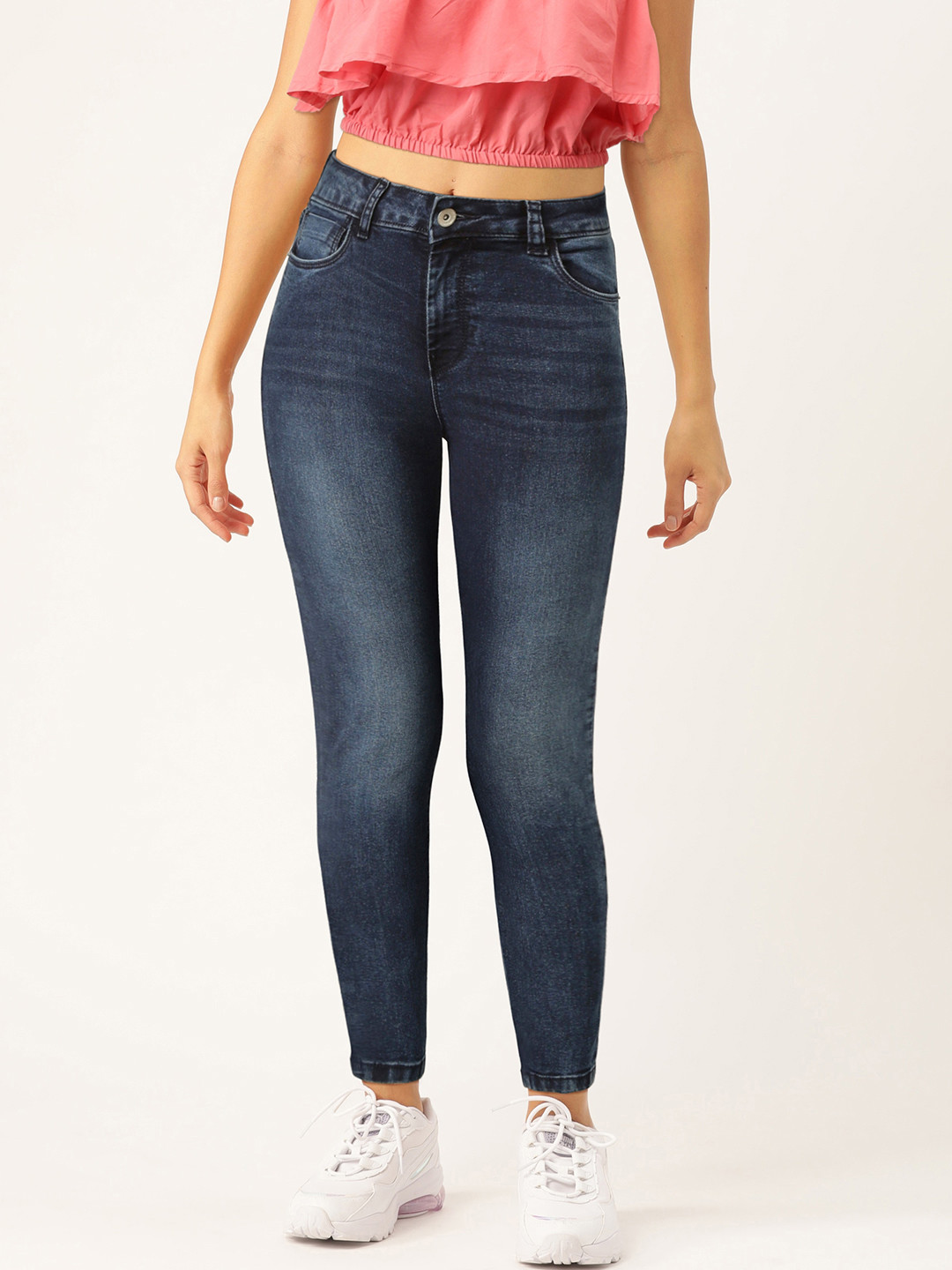 Flying Machine Women Navy Blue Veronica Skinny Fit Clean Look Stretchable Cropped Jeans