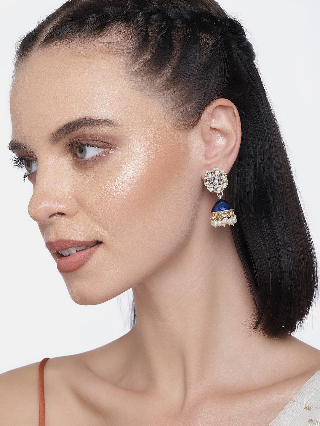 LAIDA Blue & Gold-Toned Dome Shaped Jhumkas