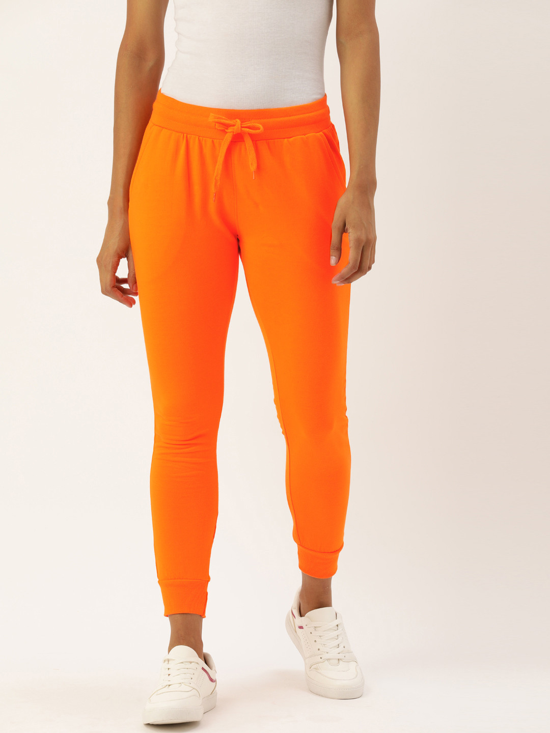 Genius18 Women Orange Solid Slim Fit Joggers