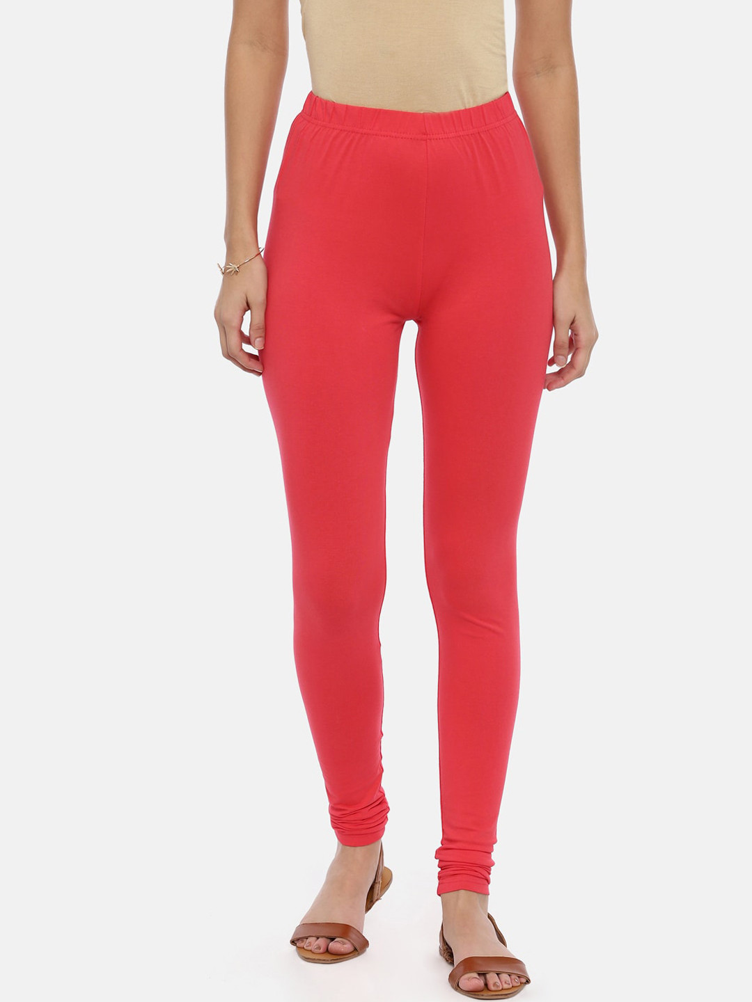 Souchii Women Red Solid Slim-Fit Churidar-Length Leggings