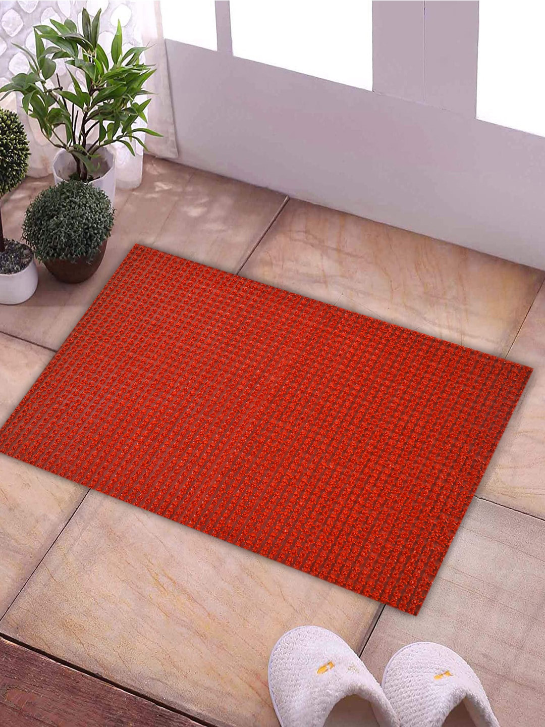 Kuber Industries Red Solid Heavy Duty Anti-Skid Doormat