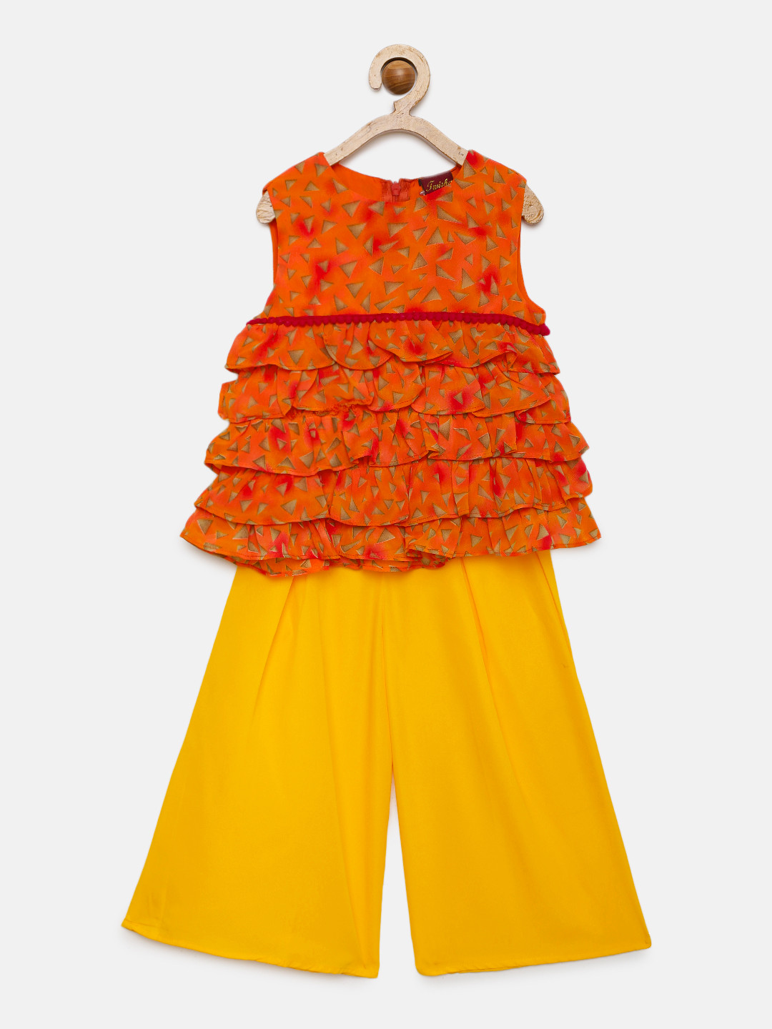 Twisha Girls Orange & Yellow Printed Top with Palazzos