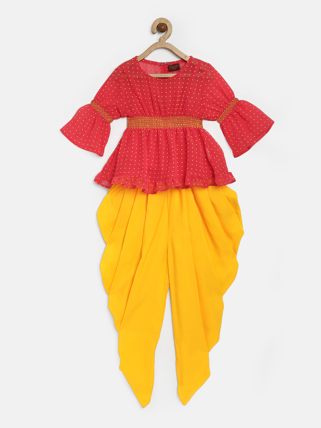 Twisha Girls Orange & Yellow Dyed Top with Dhoti Pants