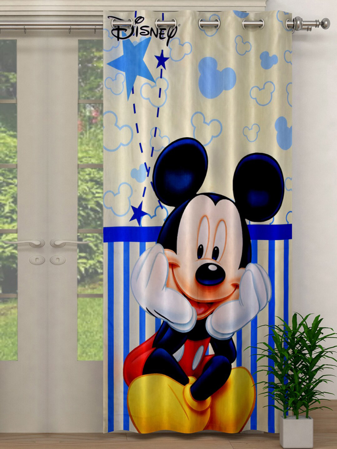 Kuber Industries Cream-Coloured Disney Mickey Single Door Curtain