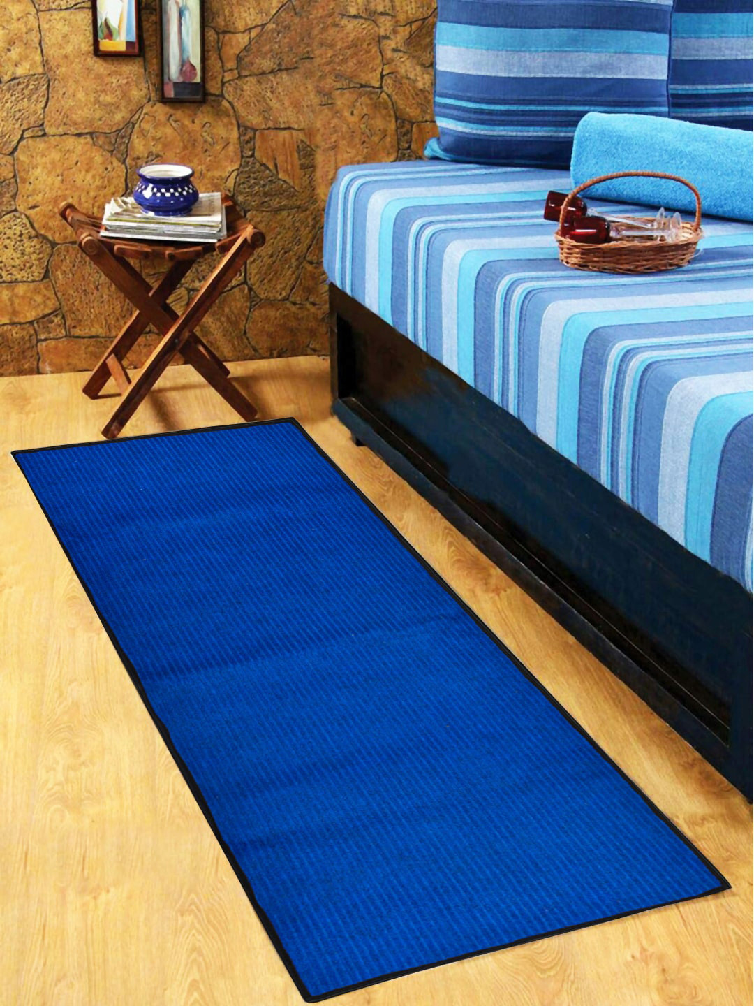 Kuber Industries Blue & Red Microfiber Reversible Anti-Skid Floor Mat