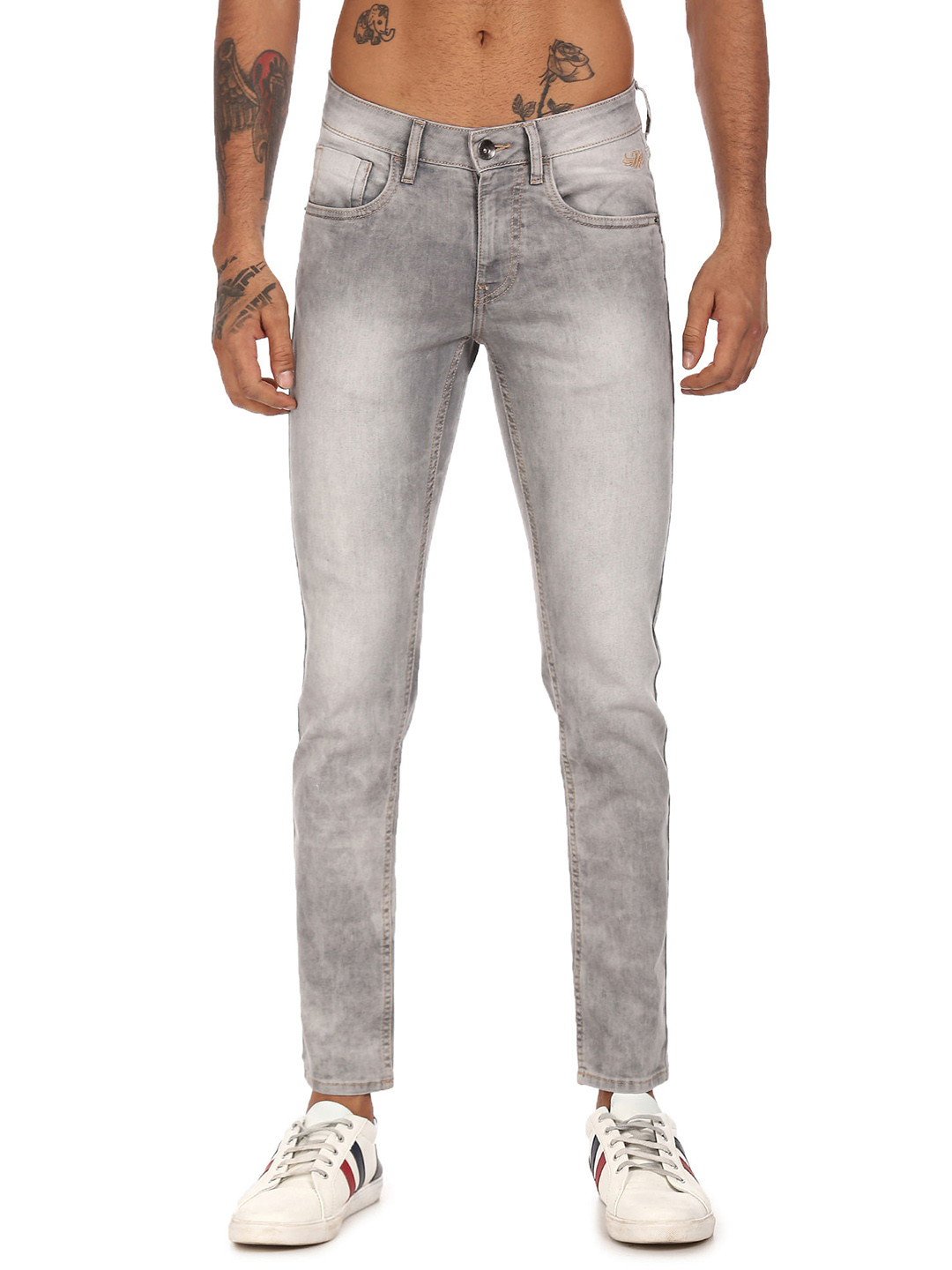 Flying Machine Men Grey Jackson Skinny Fit Low-Rise Clean Look Stretchable Jeans