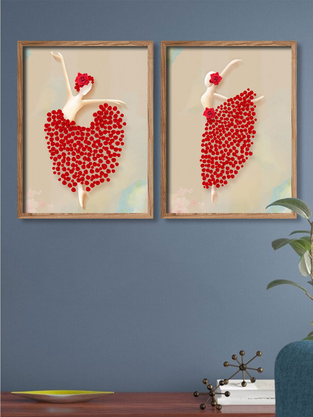 Art Street Set Of 2 Beige & Red Dancing Girls Framed Canvas Wall Art