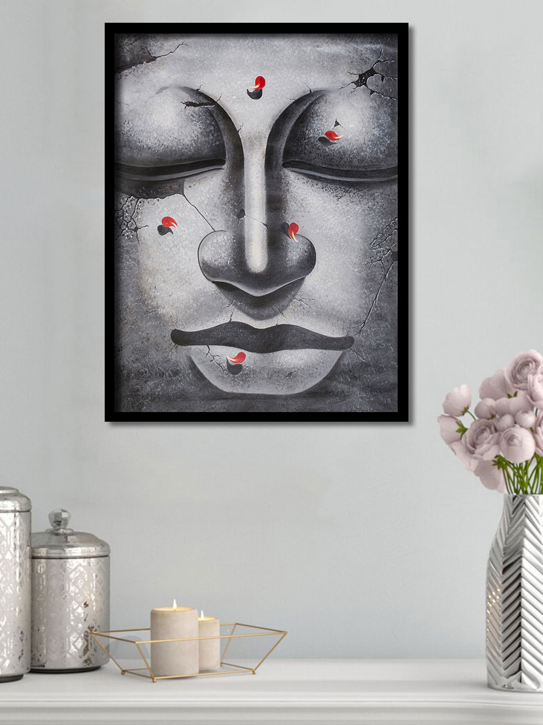Art Street Grey Face Calm Buddha Framed Canvas Wall Art
