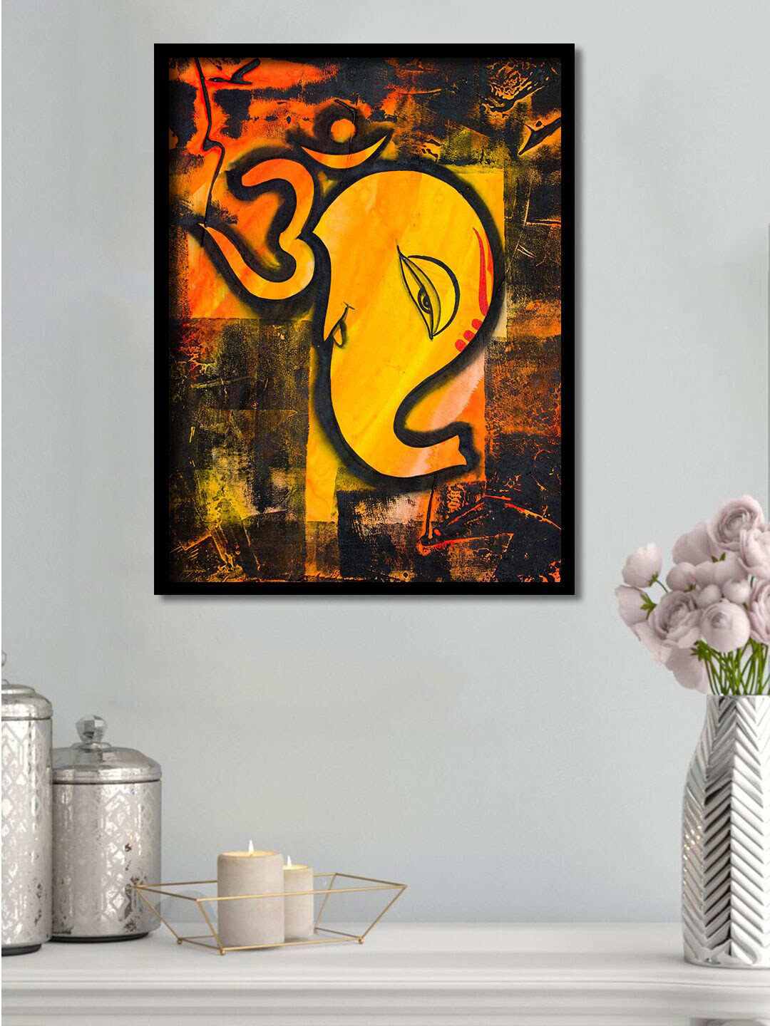 Art Street Black & Orange Ganesha Framed Canvas Wall Art