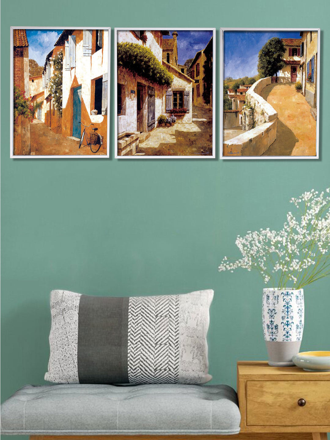 Art Street Street Canvas 3 Piece Wall Rectangle Paintings Wall Art -17 x 13 In
