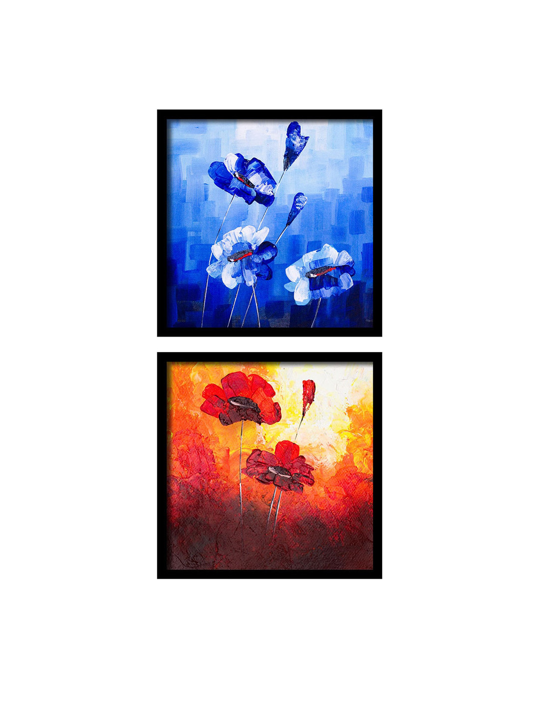 Art Street Flower Blue Canvas 2 Pcs Wall Living Room Square Paintings Wall Art -13 x 13In