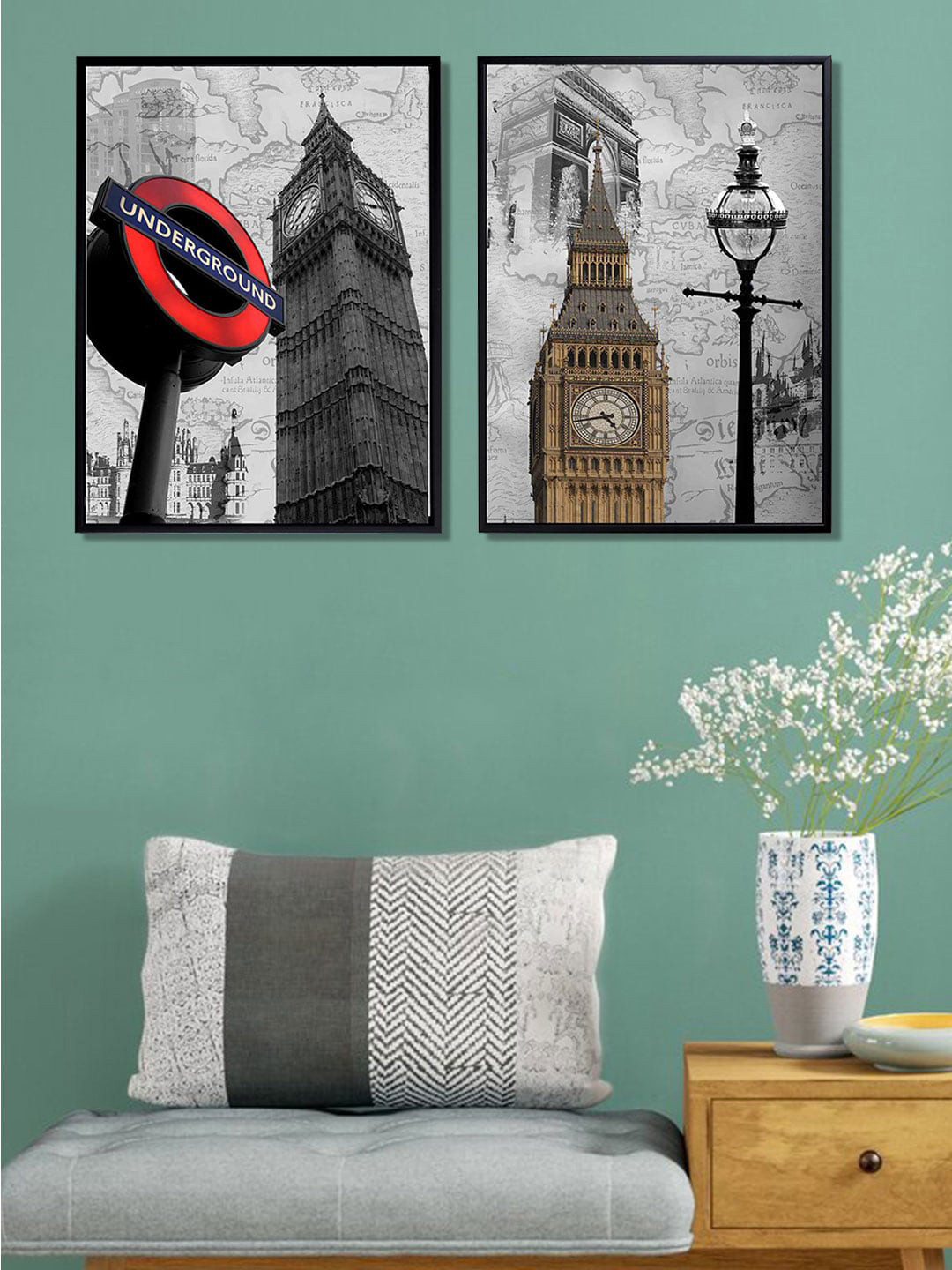 Art Street Grey Canvas 2 Pcs Wall Living Room Rectangle Paintings Wall Art -17 x 13In