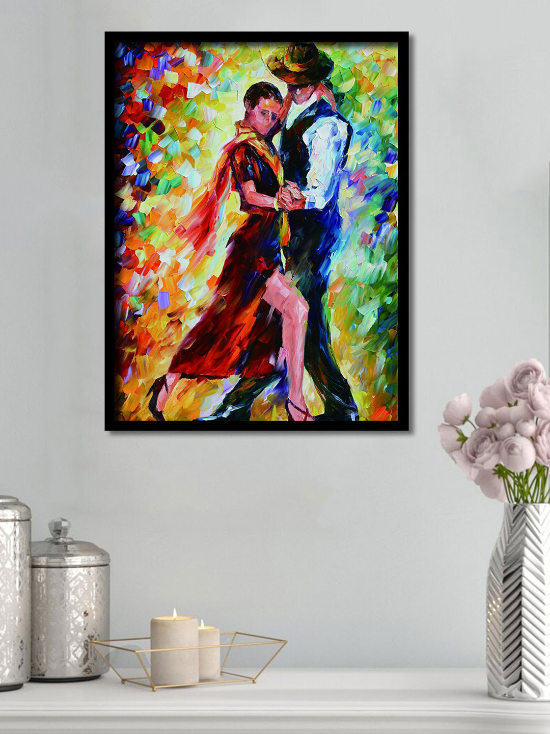 Art Street Dancing Couple Canvas Wall Rectangle Paintings Wall Art - 17 x 13 In