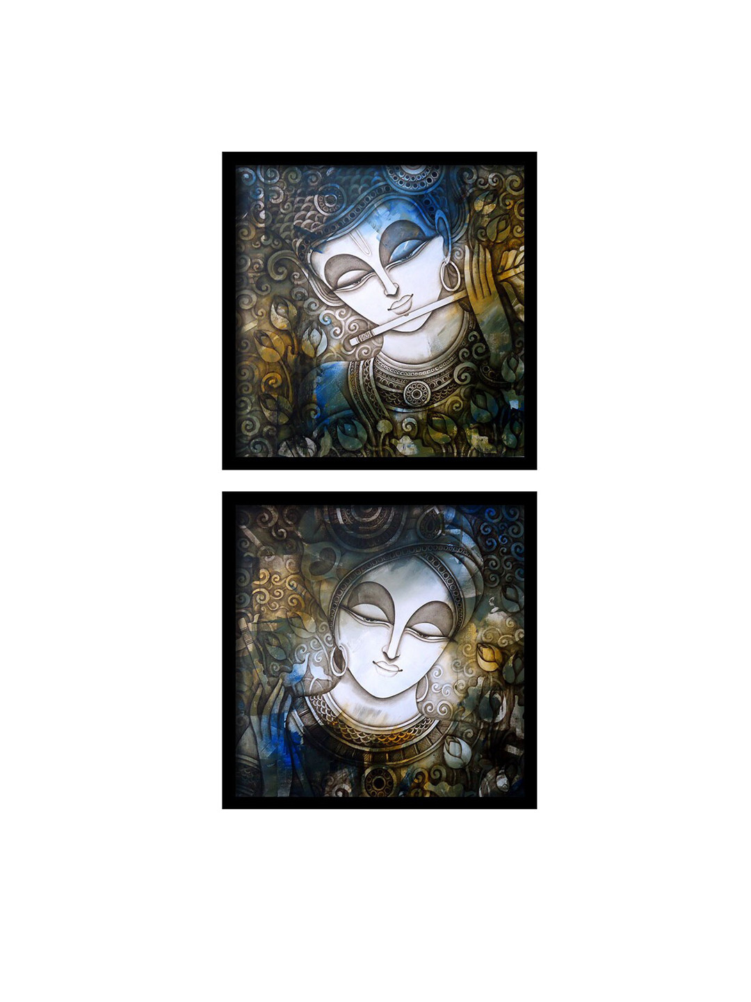 Art Street Krishna With Flute Canvas 2 Piece Wall Square Paintings Wall Art -13 x 13 In