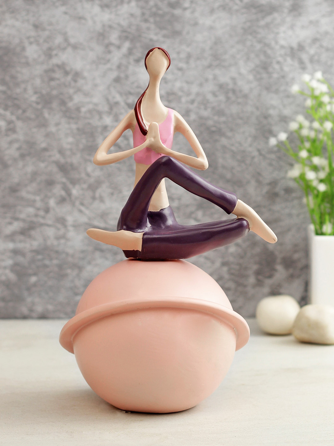 TAYHAA Healthy Yoga Pose Pink Polyresin Matte Living Room Medium Showpiece - 9.4 Inches