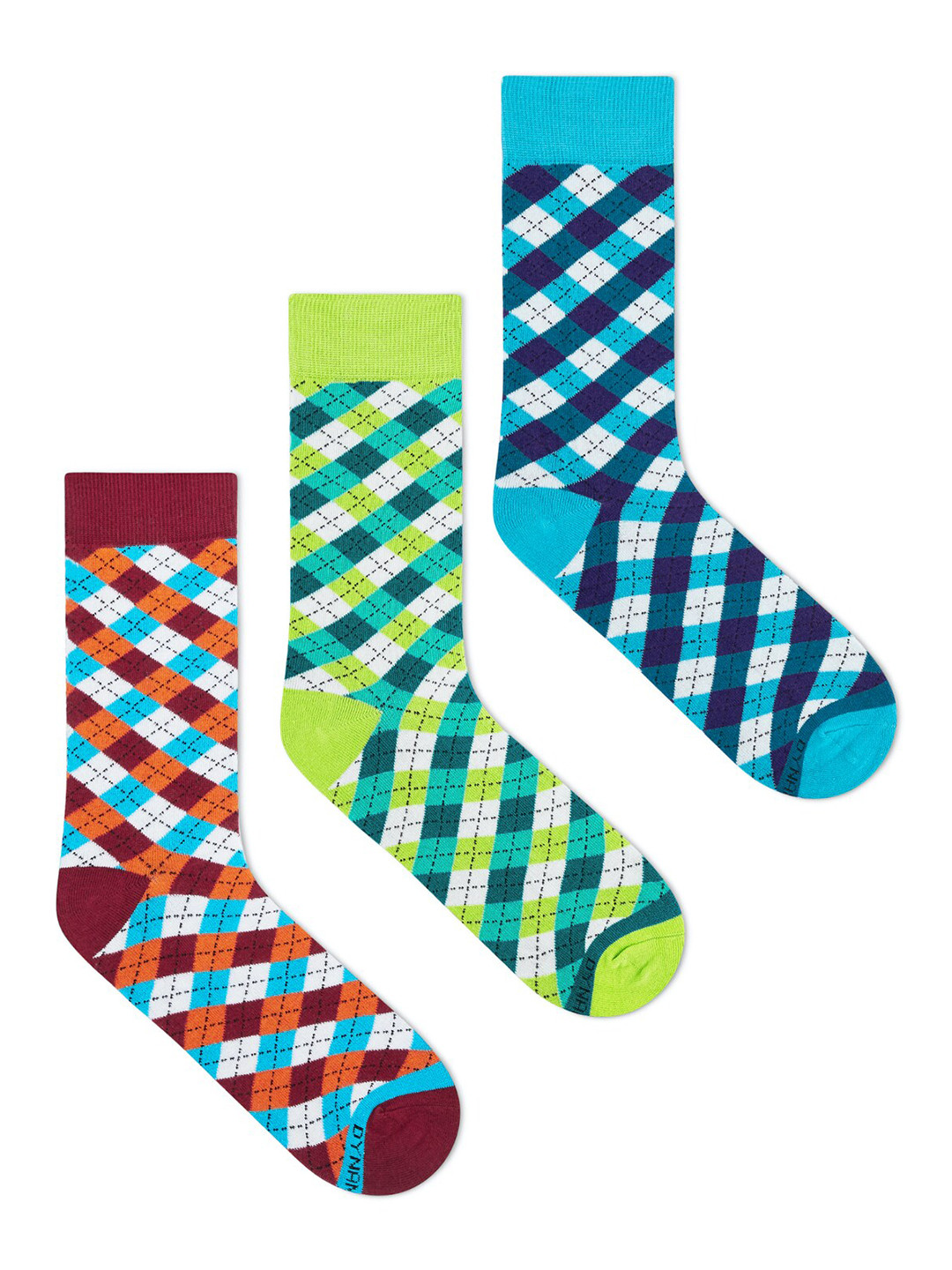 Dynamocks Unisex Pack of 3 Check Patterned Calf-Length Socks