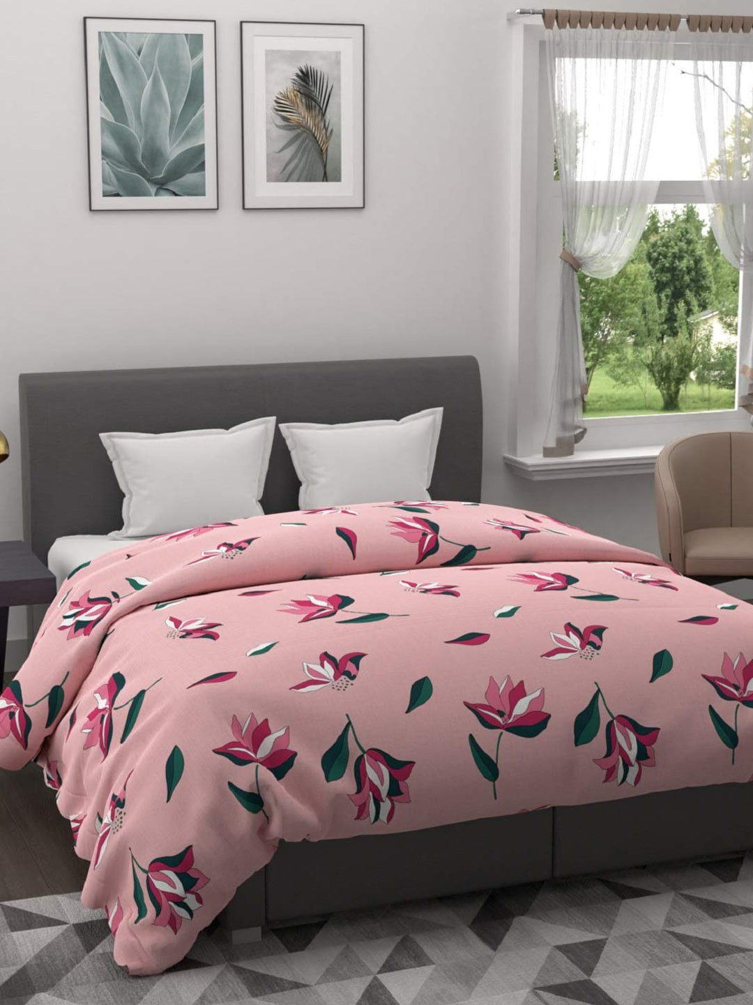 Kuber Industries Pink Floral AC Room 150 GSM Double Bed Comforter