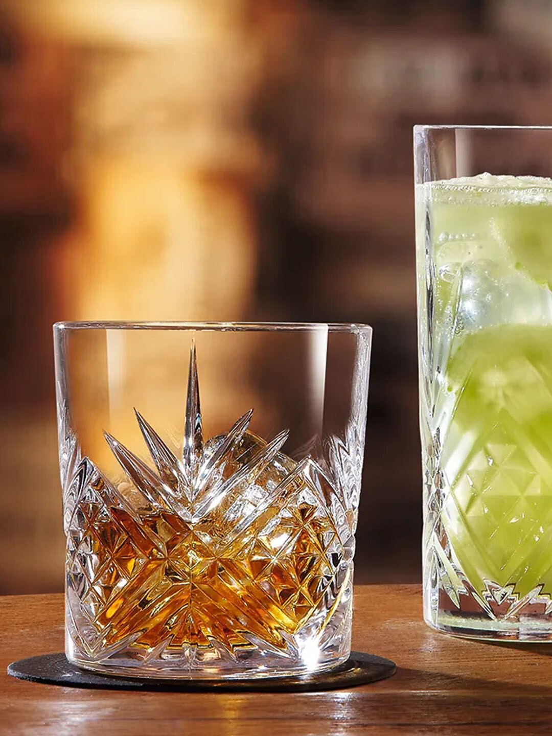 INCRIZMA Set Of 2 Transparent Crystal Cut Whiskey Glasses