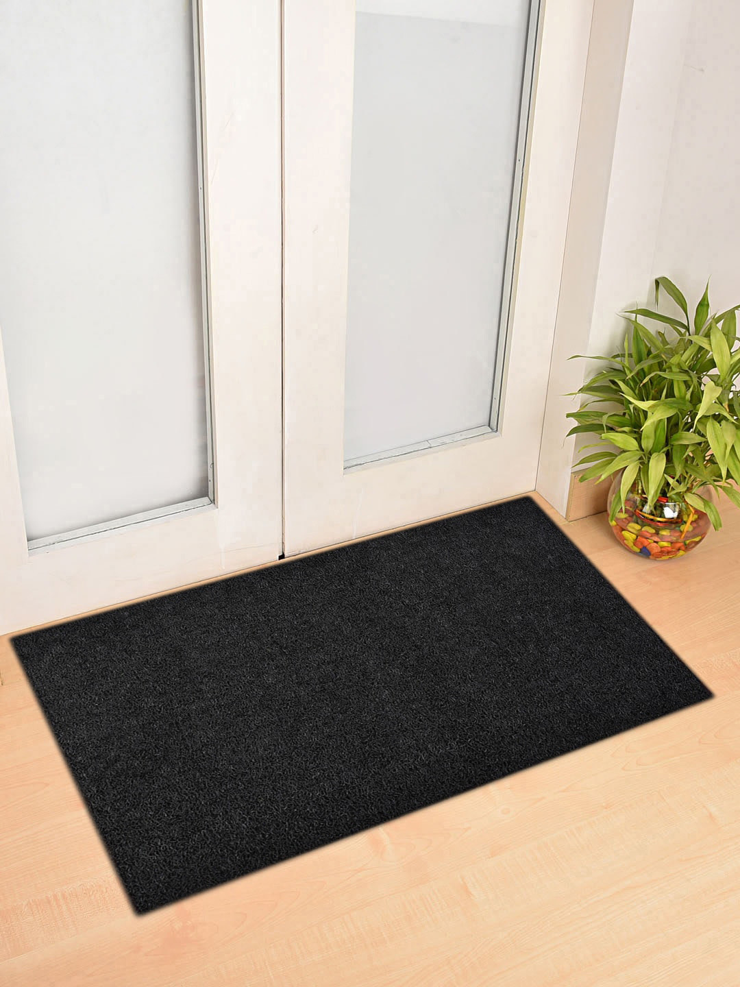 Kuber Industries Unisex Black Solid Rubber Anti Slip Large Sized Door Mat