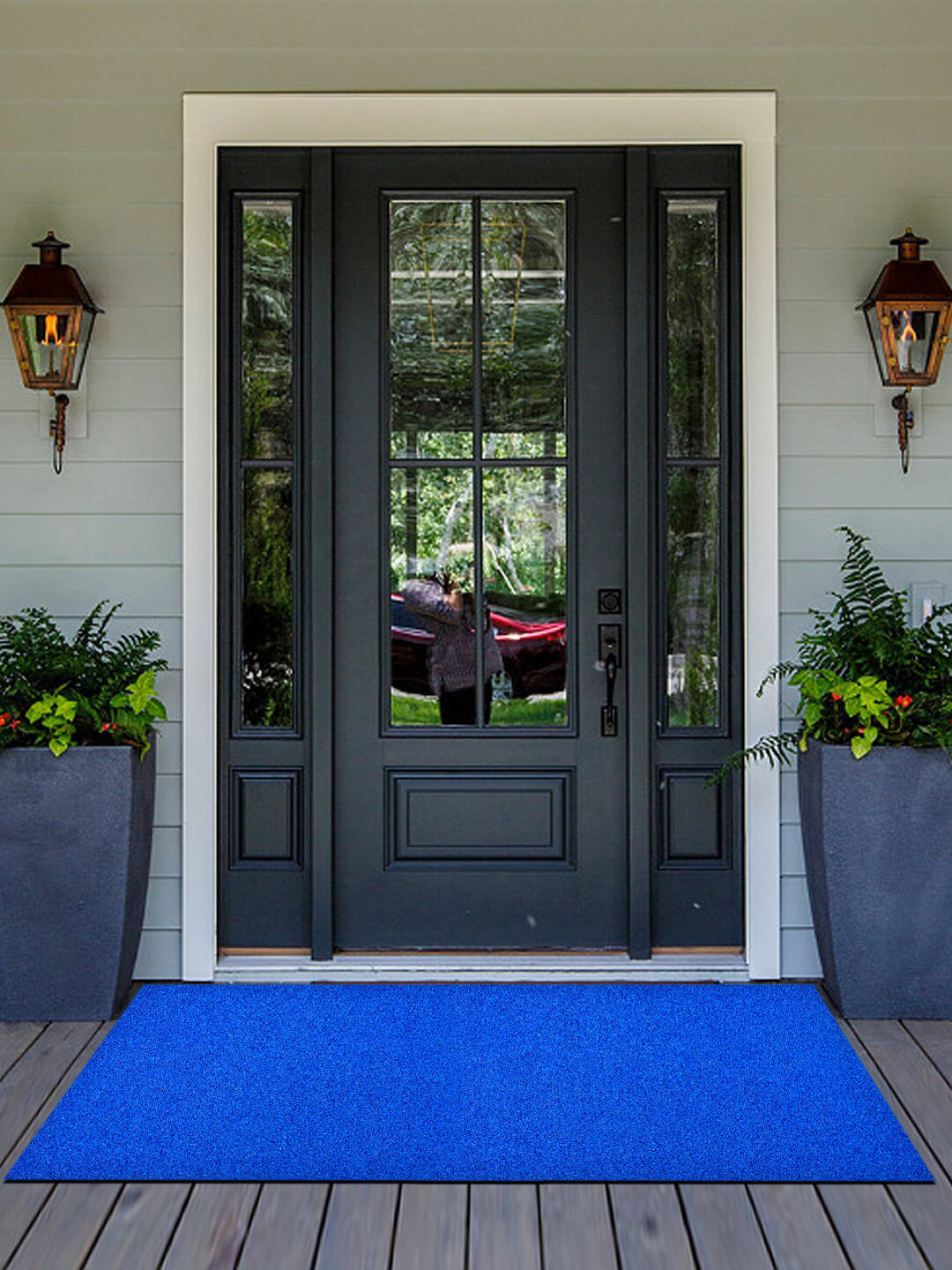 Kuber Industries Blue Solid Rubber Anti-Slip Doormat