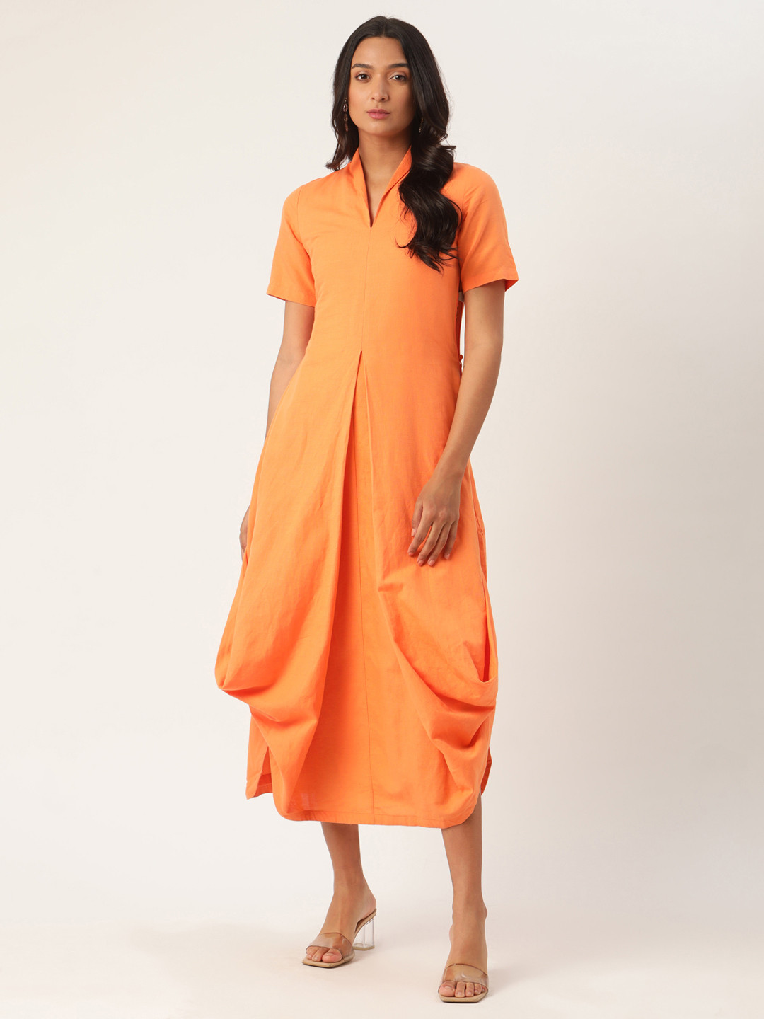 ROOTED Women Orange Solid Maxi Dress