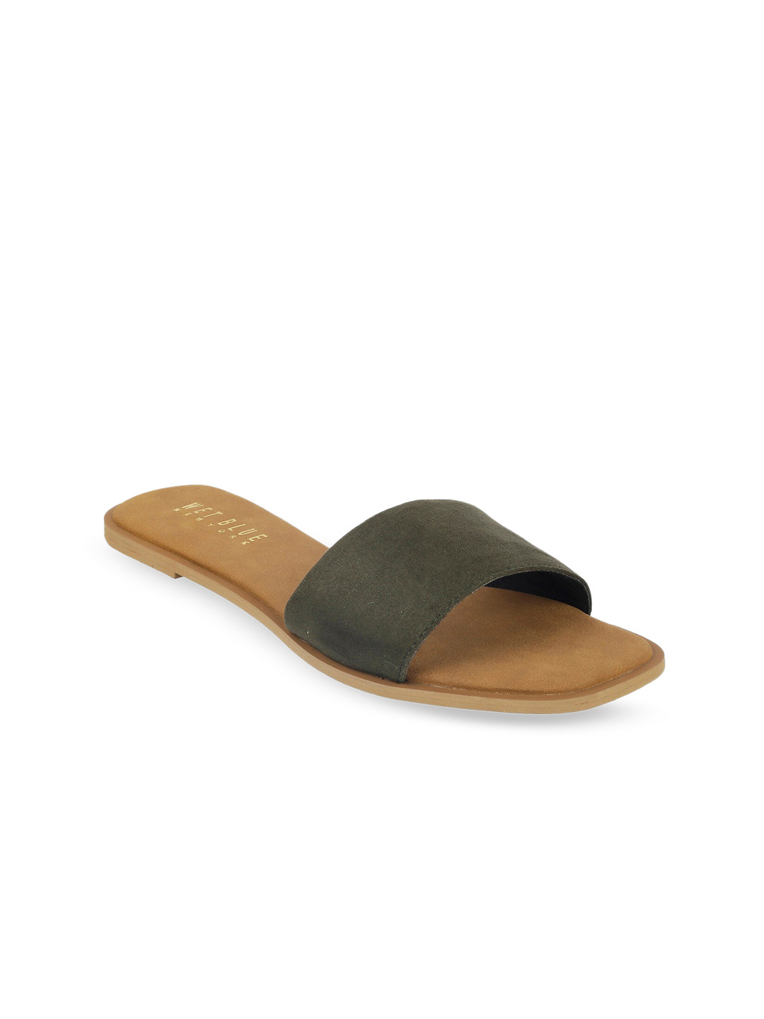 Wet Blue Women Olive Green Solid Open Toe Flats