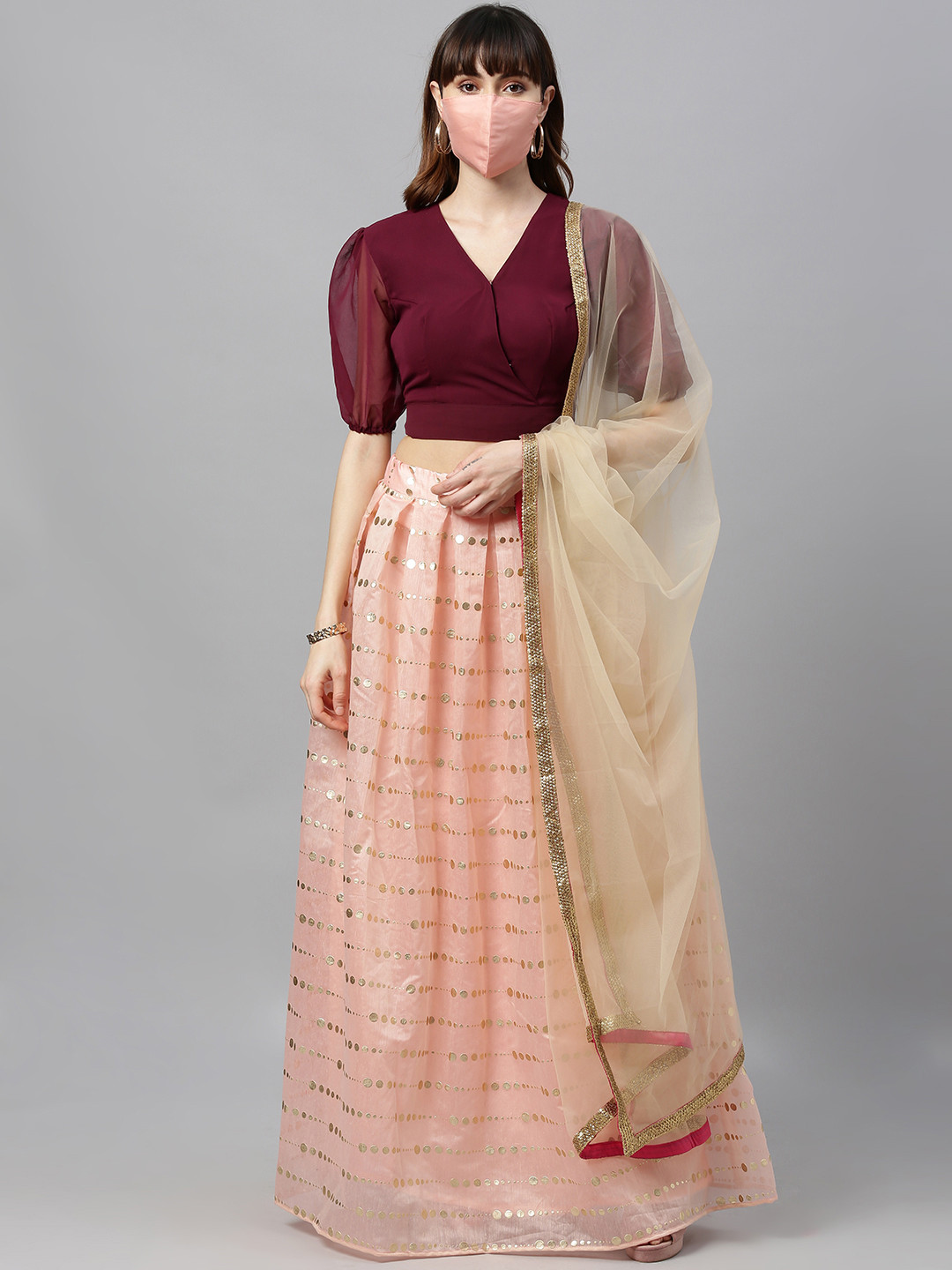 Ethnovog Burgundy Made to Measure Lehenga with Blouse