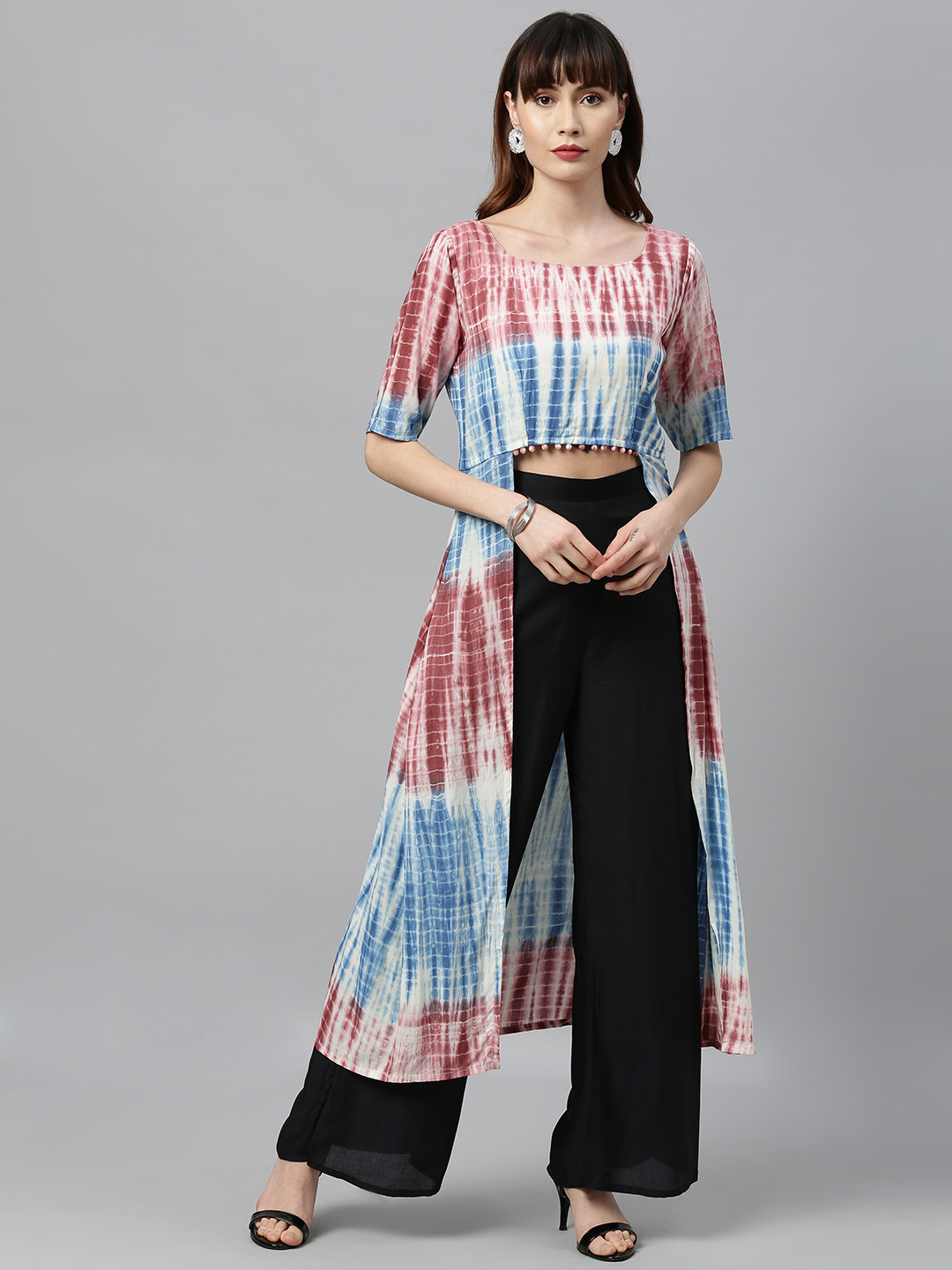 Ethnovog Women Multicoloured  Black Dyed Made To Measure Top with Palazzos