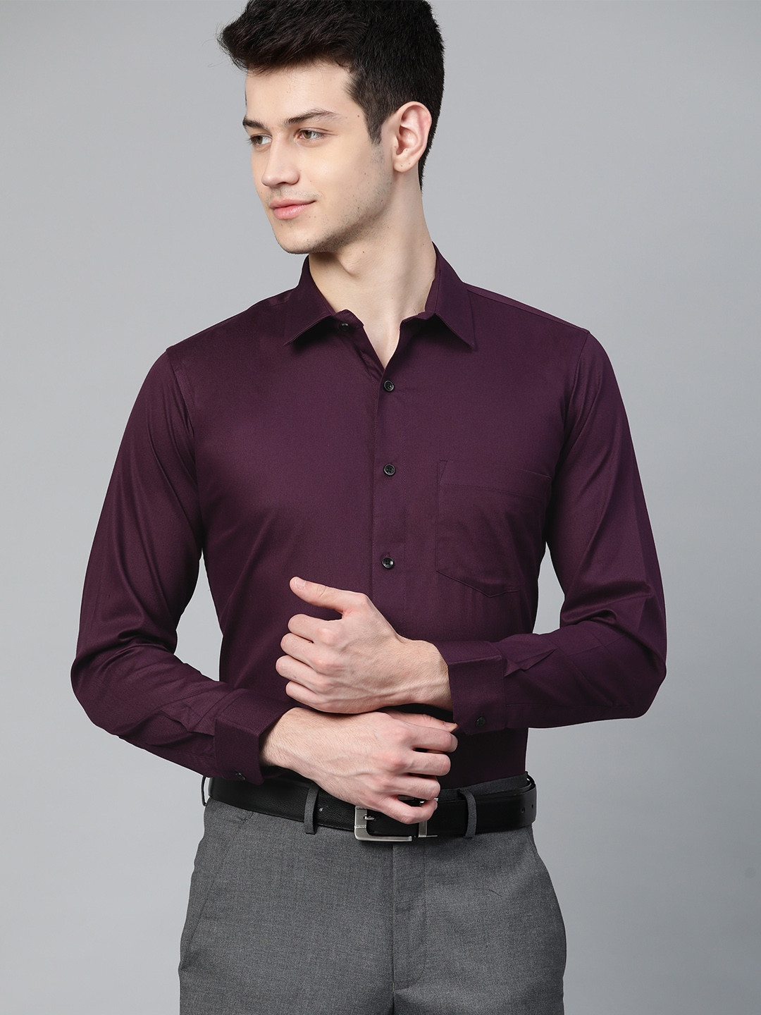 DENNISON Men Purple Smart Slim Fit Solid Twill Formal Shirt