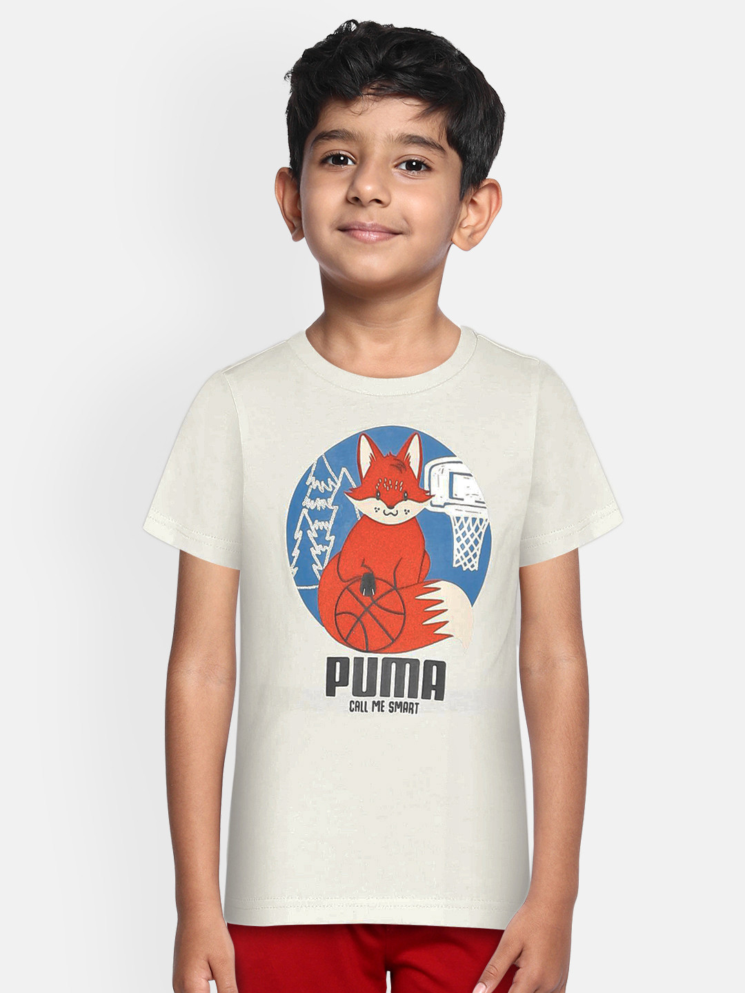 Puma Boys Off-White Animals Suede Round Neck T-shirt