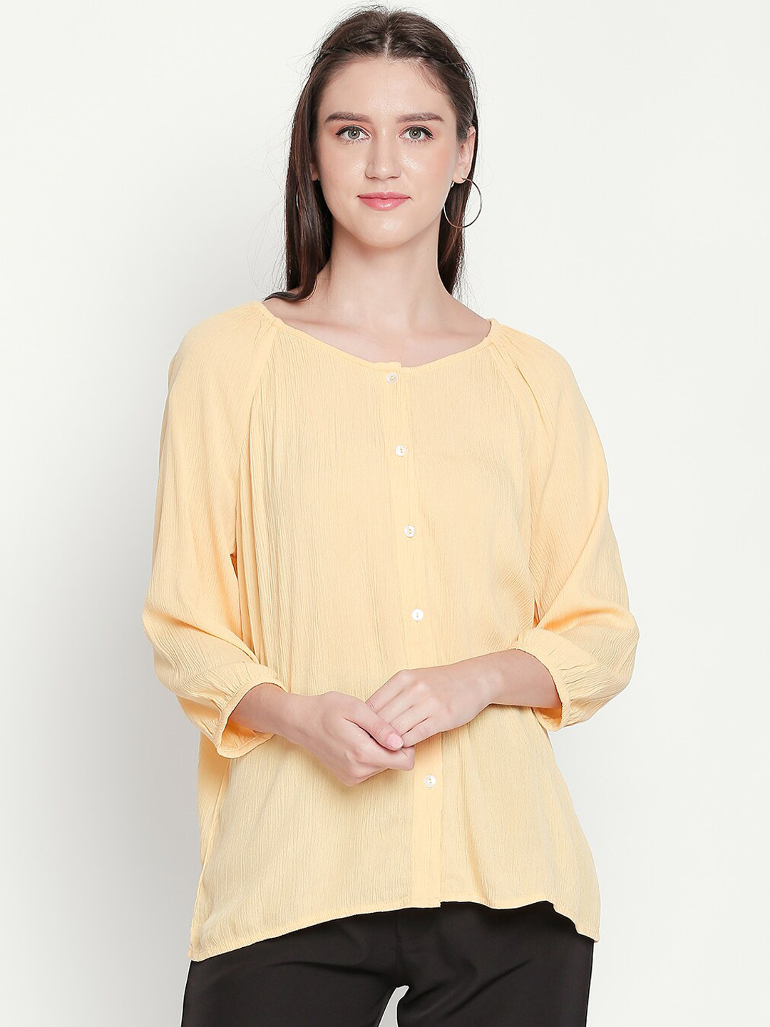 Honey by Pantaloons Women Yellow Solid Top