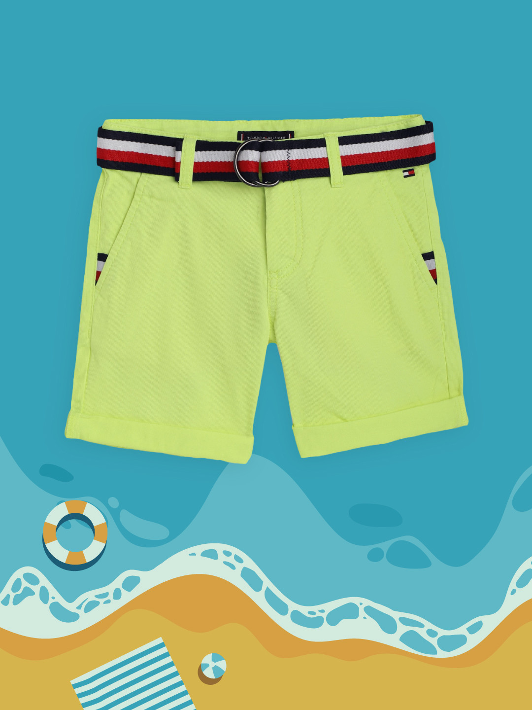 Tommy Hilfiger Boys Yellow Solid Loose Fit Chino Shorts With Belt