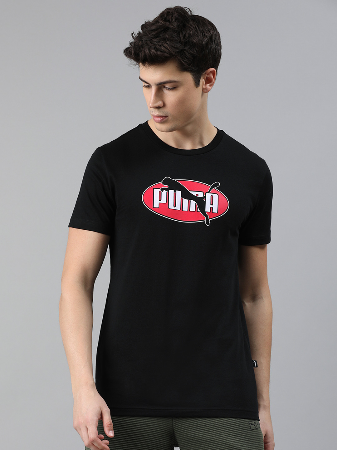 Puma Men Black Pure Cotton Printed Round Neck Flock Pure Cotton T-shirt