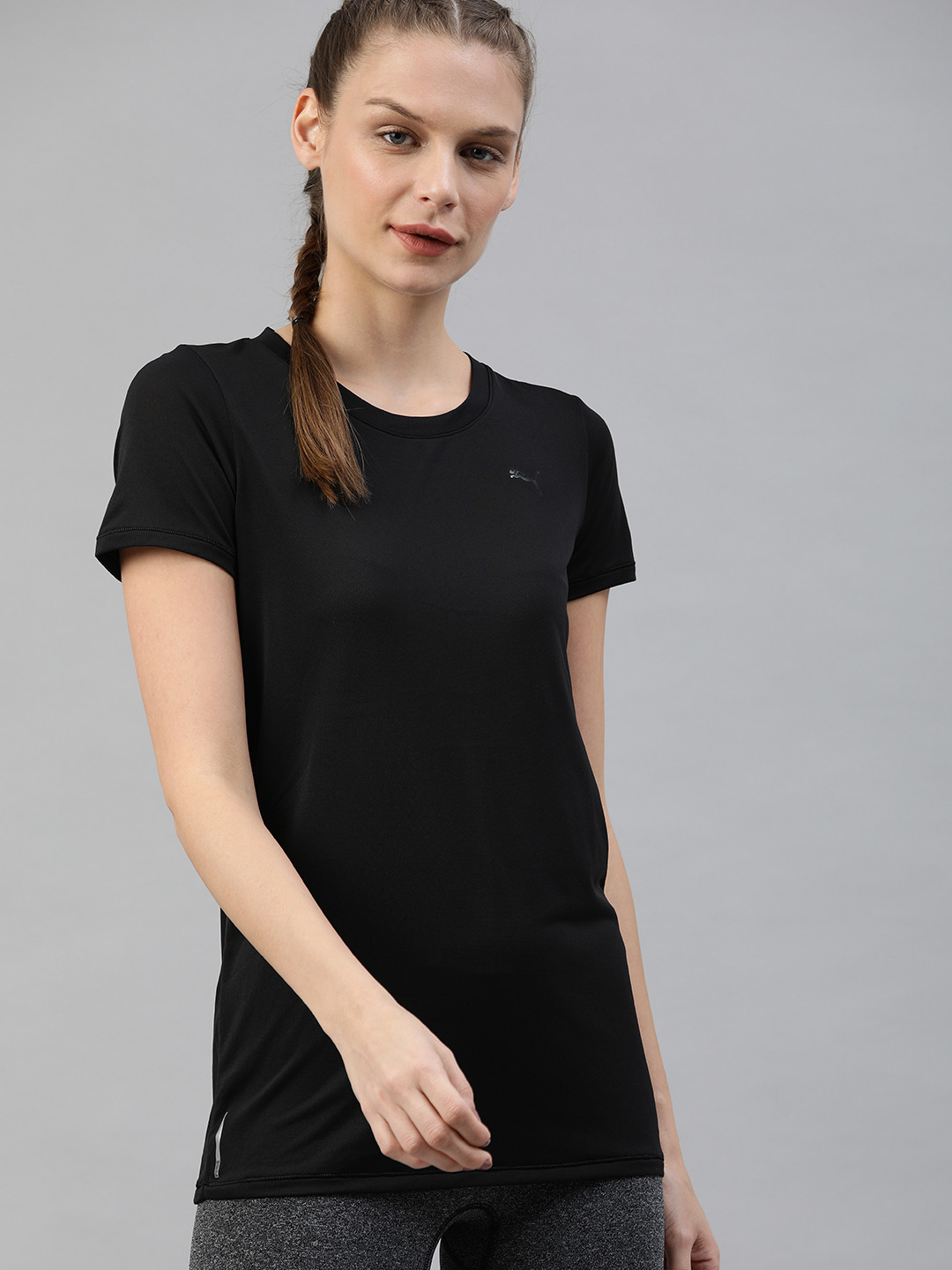 Puma Women Black Solid dryCELL Studio Lace Keyhole Round Neck  Yoga T-shirt