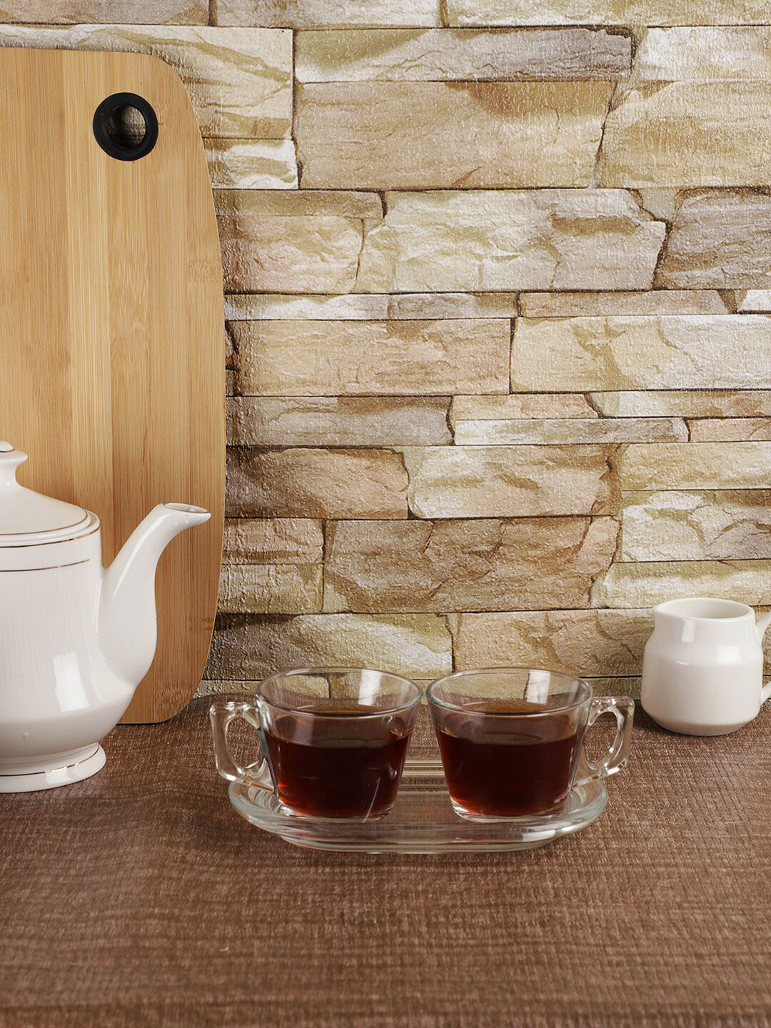 INCRIZMA Niva Transparent Glass Handmade 2 Piece Cups with Tray-190ml