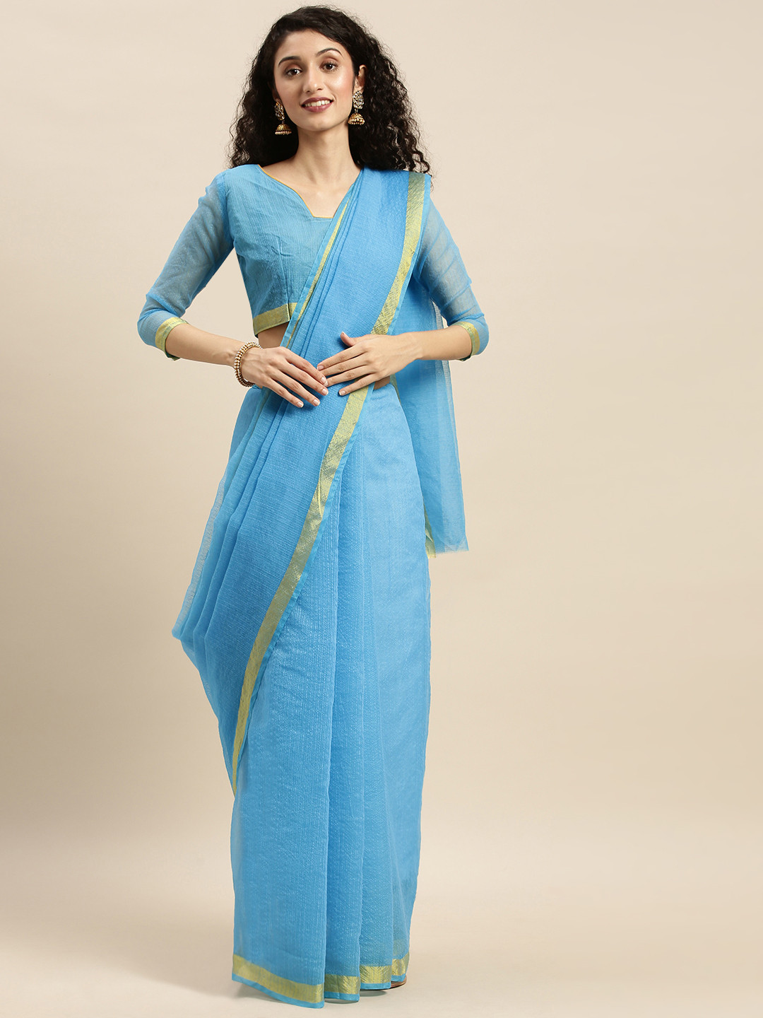 Silk Bazar Blue Silk Blend Solid Kota Saree