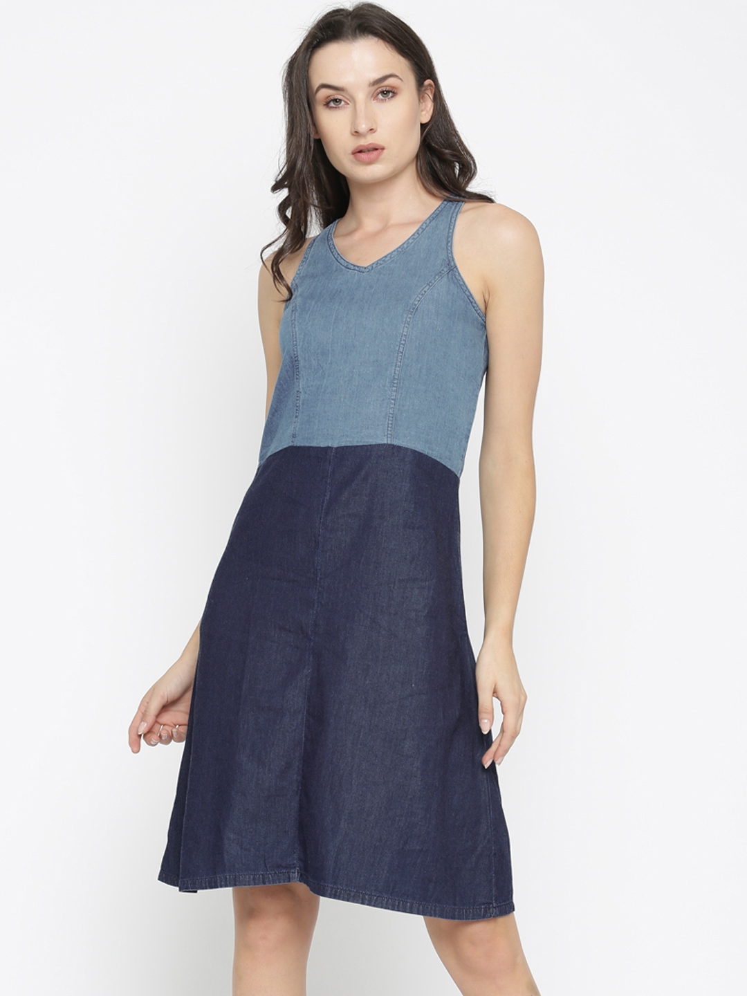 Denim fit hotsell and flare dress