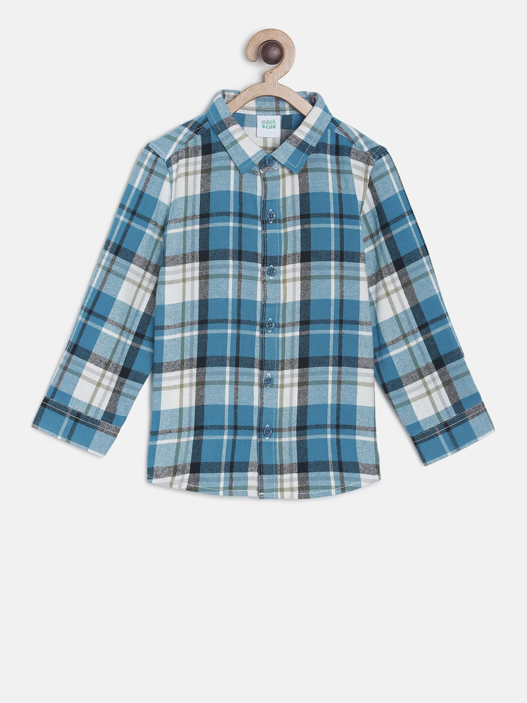 MINI KLUB Boys Blue & White Regular Fit Checked Casual Shirt