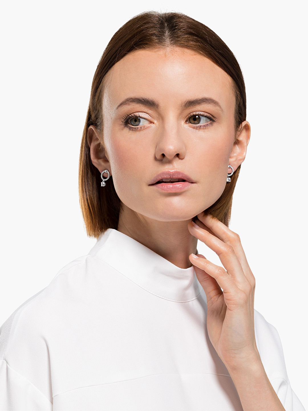 SWAROVSKI Rhodium Plated Attract Circle Pierced Earrings