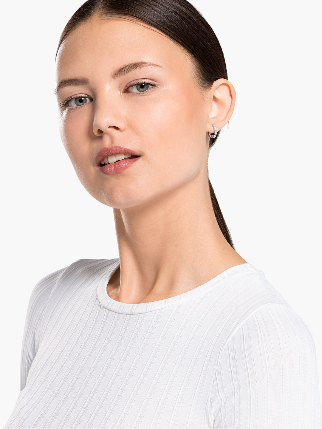 SWAROVSKI Vittore Silver-Toned Mini Hoop Pierced Rhodium-Plated Earrings