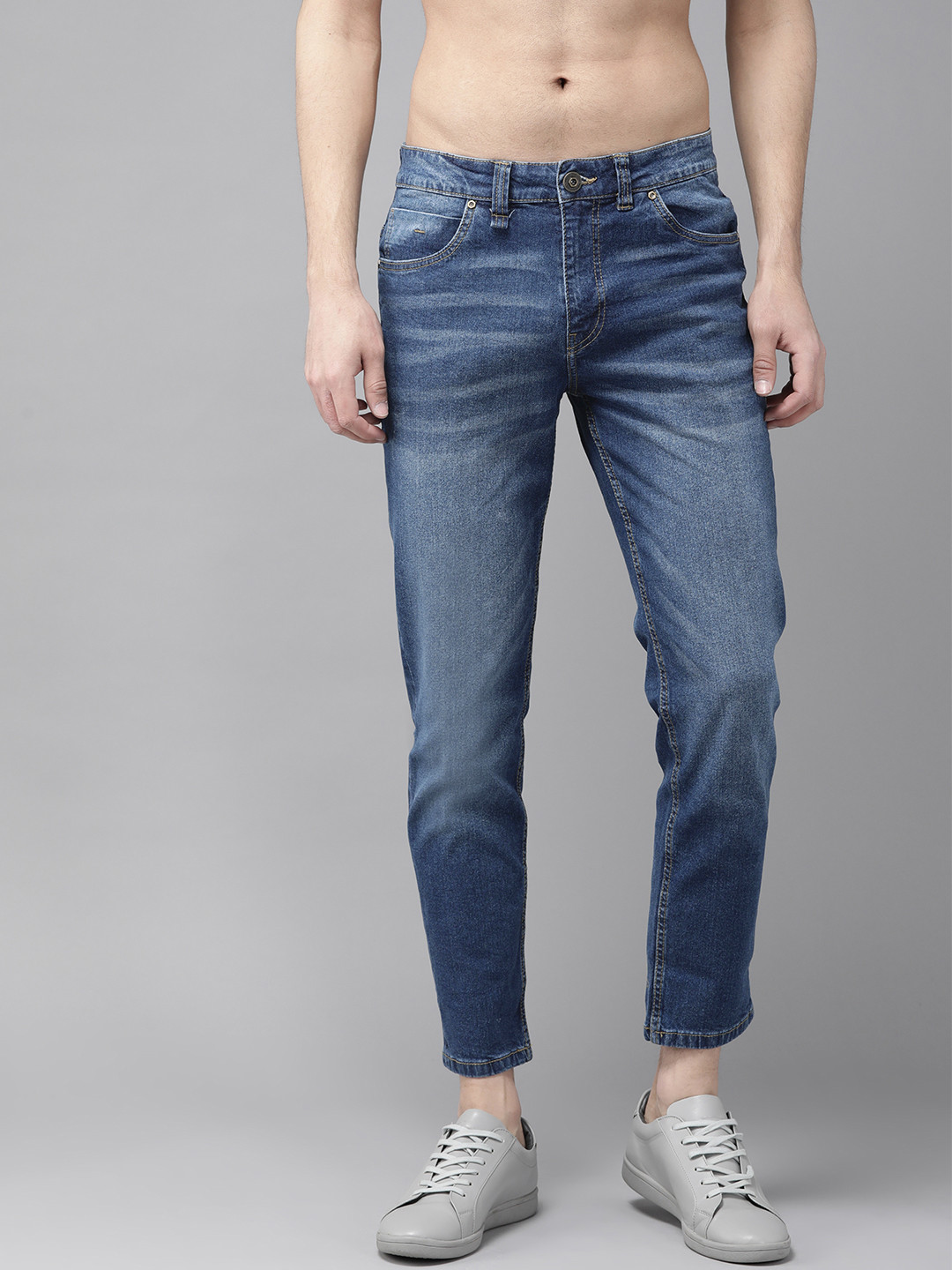 Roadster Men Blue Slim Tapered Fit Mid-Rise Clean Look Stretchable Cropped Jeans
