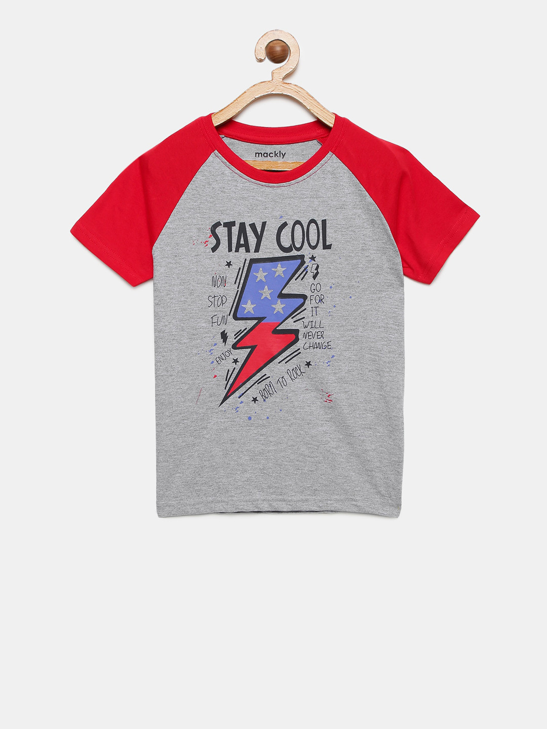 mackly Boys Grey Melange & Red Colourblocked Lounge T-Shirt