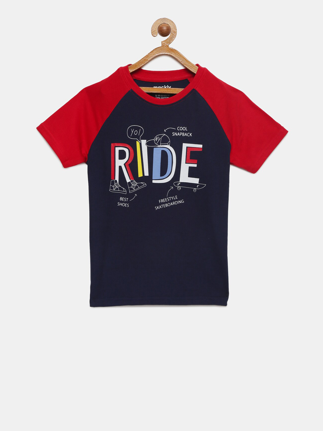 mackly Boys Navy Blue & Red Colourblocked Lounge T-Shirt