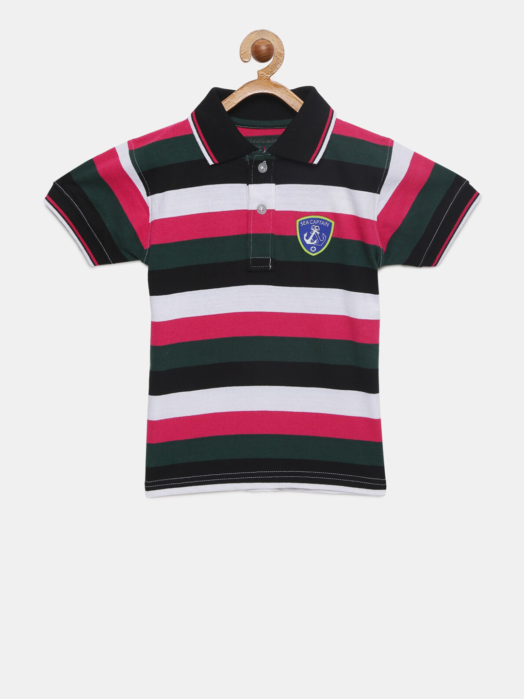 mackly Boys Black & Pink Striped Polo Lounge T-shirt