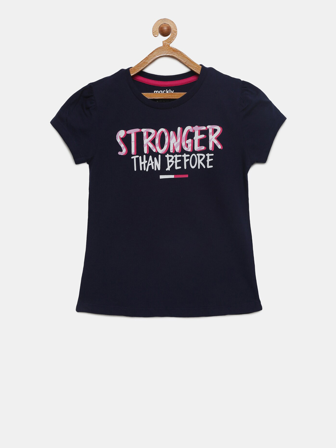 mackly Girls Navy Blue & Pink Printed Lounge T-Shirt